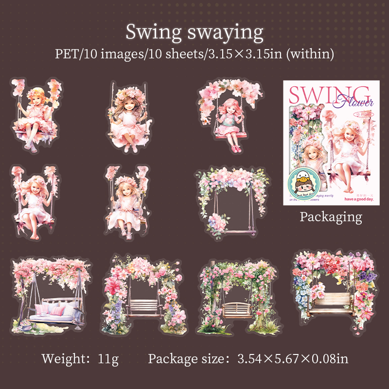 PET Sticker - Swing Flower Series Kawaii Girl Character Flower Swing Landscaping 