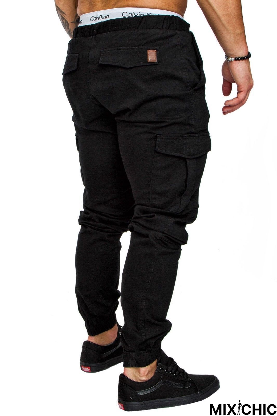 Men Casual Joggers Solid Color Pants Cotton Elastic Long Trousers