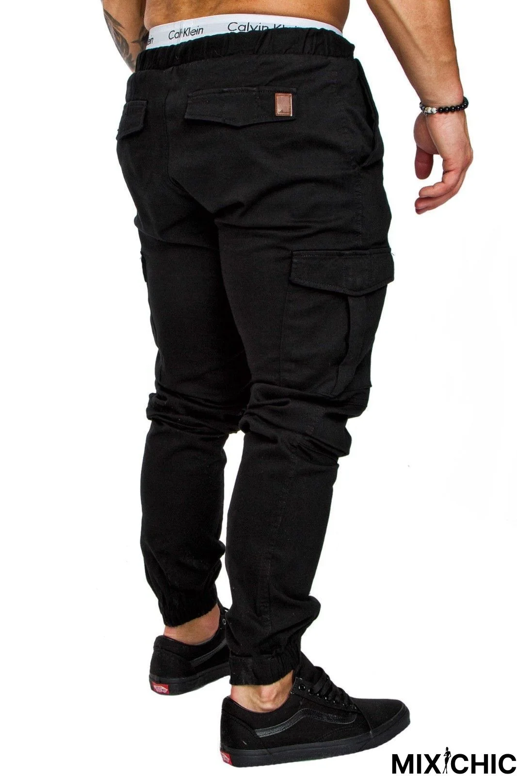 Men Casual Joggers Solid Color Pants Cotton Elastic Long Trousers