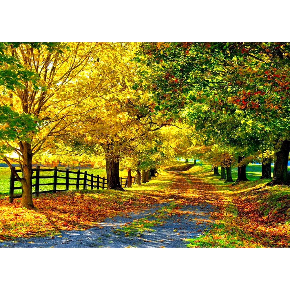 

40*30CM - Round Drill Diamond Painting - Tree Leaves Road, 501 Original