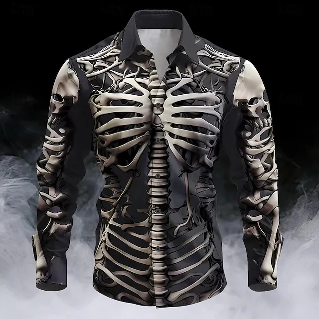 Halloween Men's Skull Graphic Print Long Sleeve Shirt