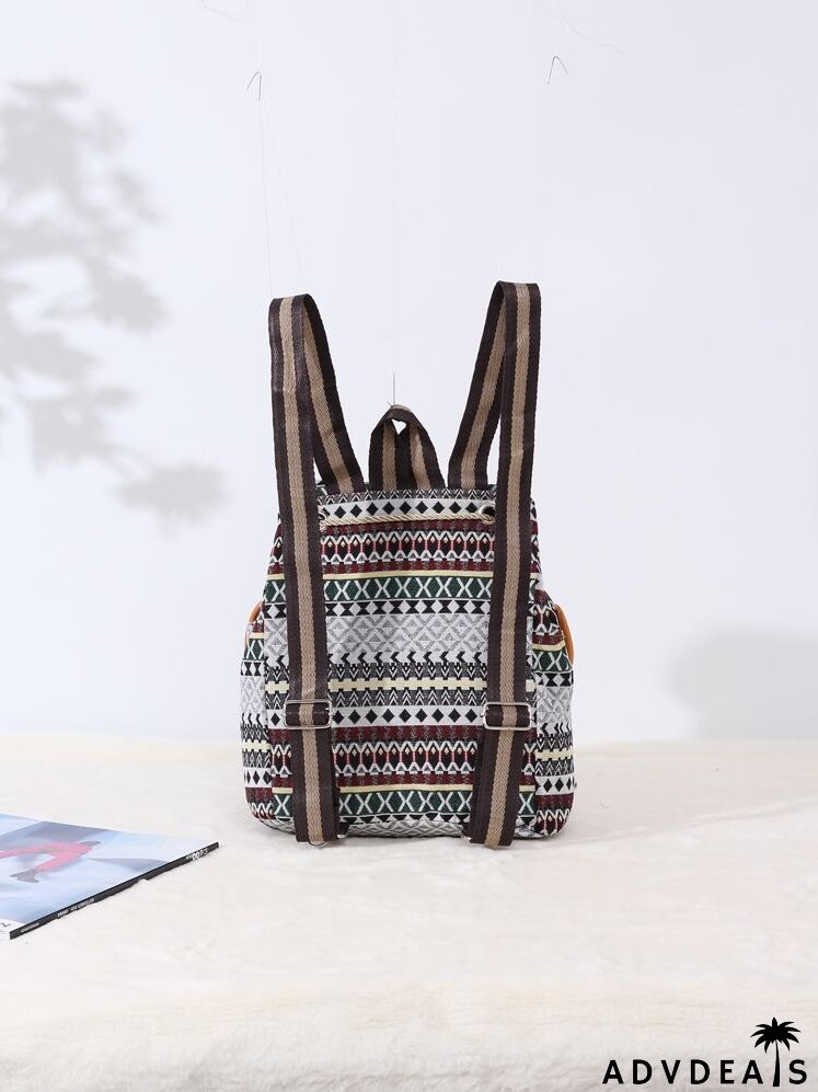 Geometric Graphic Multi-compartment Flap Backpack