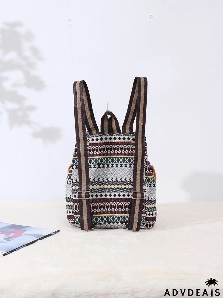 Geometric Graphic Multi-compartment Flap Backpack