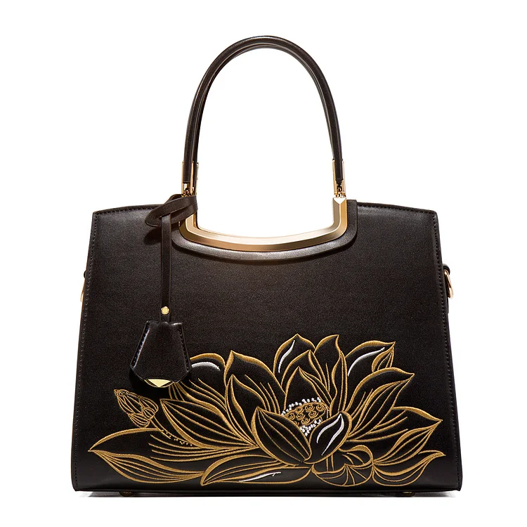 Black Lotus Embroidered Handbag