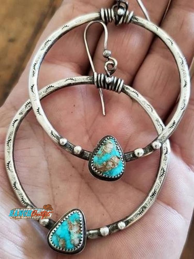 Vintage Turquoise Circle Earrings Silver / Size