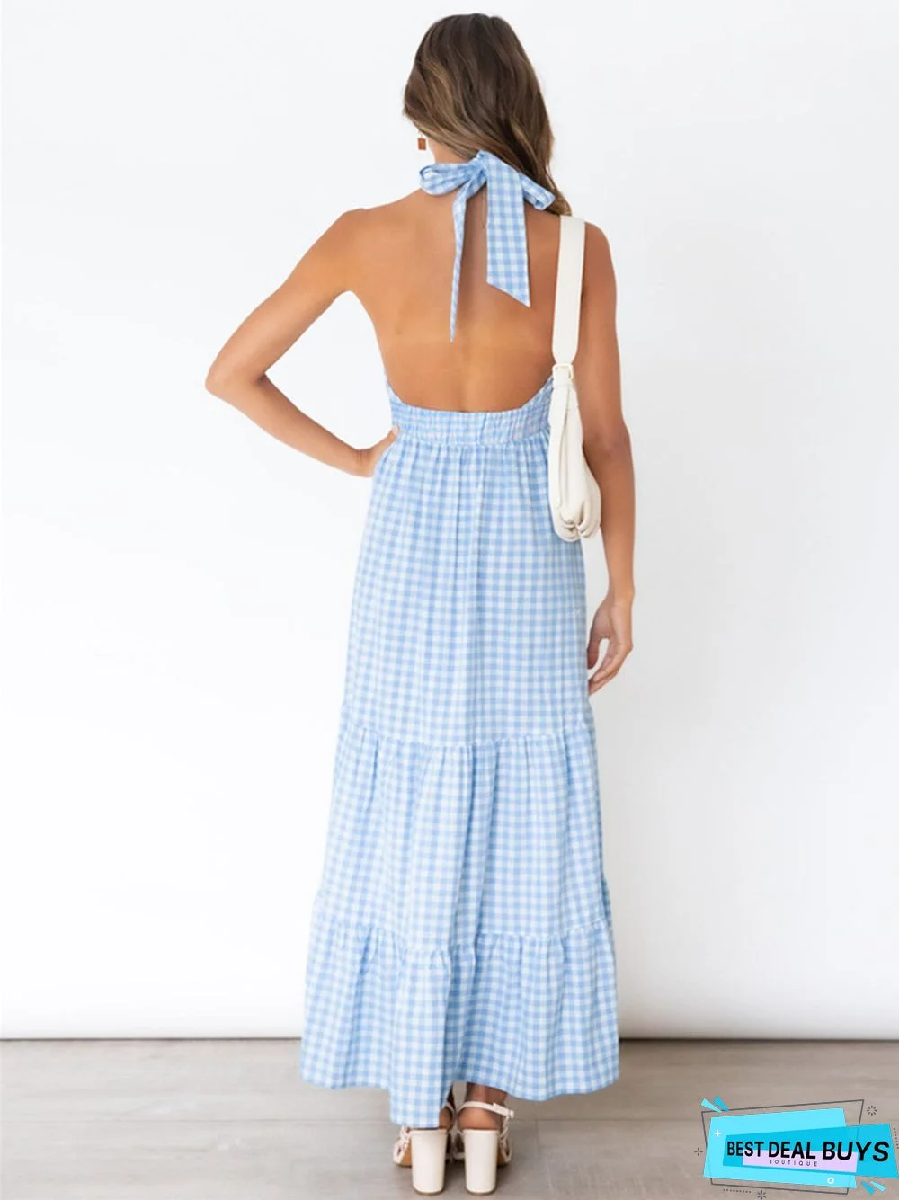 Sexy Backless Waist Dress Temperament Plaid Plus Size Black Dresses