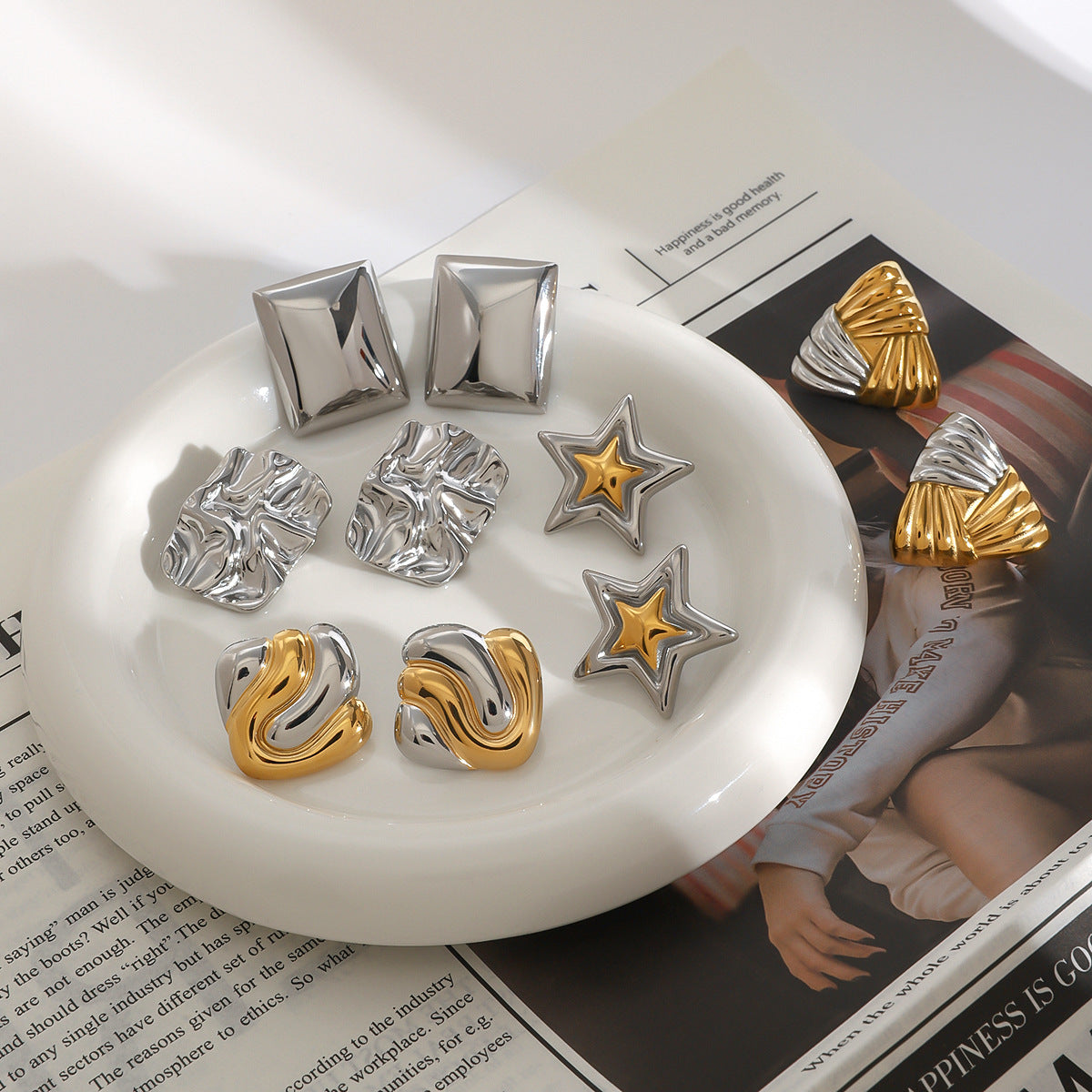 Jie Ding Stainless Steel Pearl Earrings Star Earrings Titanium Steel Earrings Earrings