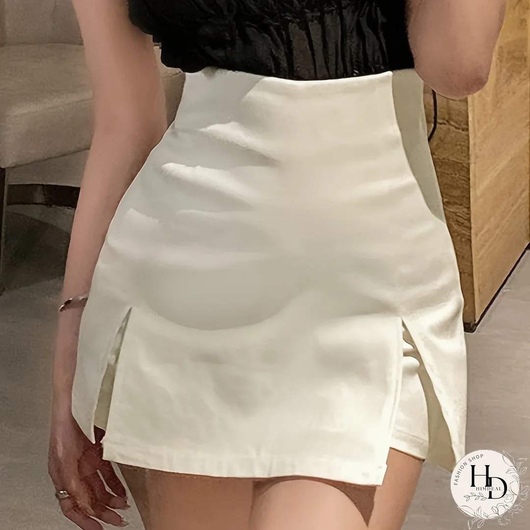 Solid High Waist Split Shorts, Elegant Bodycon Daily Shorts, Women's Clothing