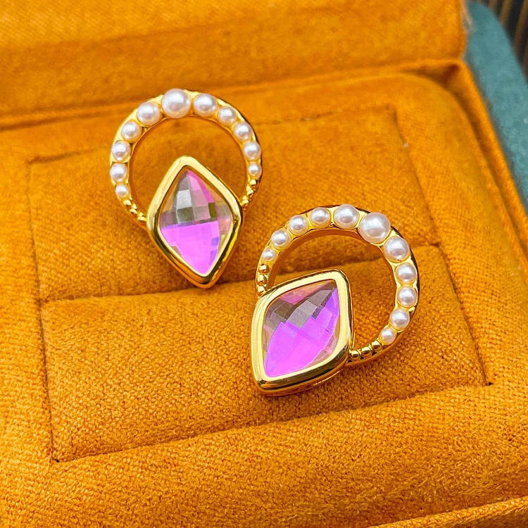 Diamond crystal 925 silver needle earrings
