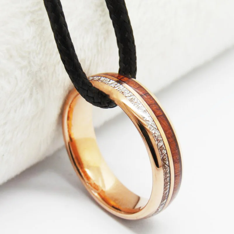 6MM 8MM Full Arc Electric Rose Gold Tungsten Wedding Rings Inlaid Mahogany And Silver Thread