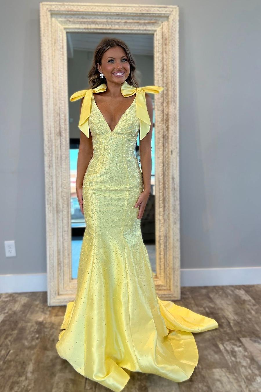 Oknass Straps V Neck Sleeveless Long Mermaid Prom Dress With Beading