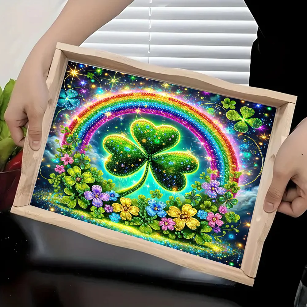 5D DIY Wooden St. Patricks Day Diamond Painting Tray Art Craft for Desk Coffee Table