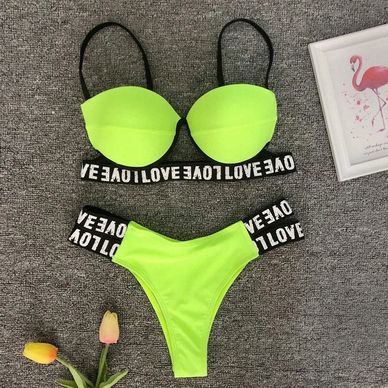 Simplee Neon string bikinis 2019 mujer Push up swimsuit female Sexy swimwear women bathing suit Green bathers Summer beach wear