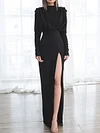 Stylish Solid Color Split-Side Stand Collar Long Sleeves Maxi Dress