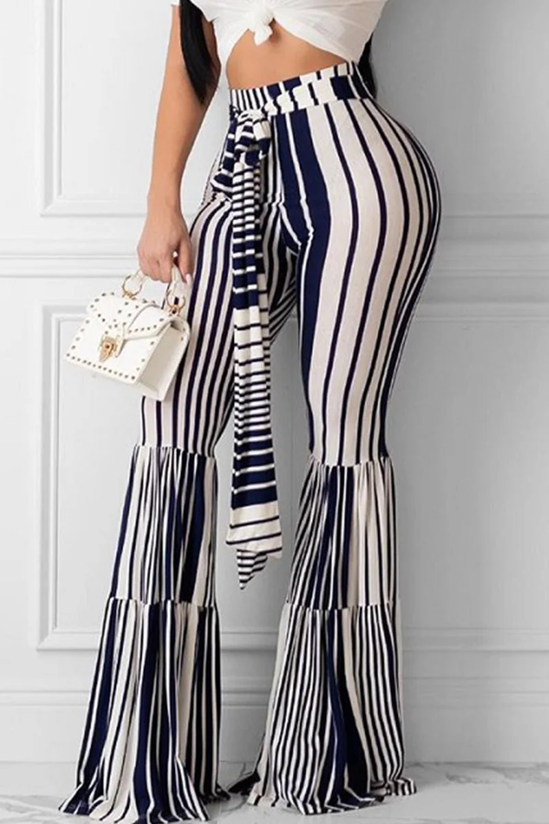 BlueAndWhite Fashion Casual Loose Irregular Striped Bottoms | EGEMISS