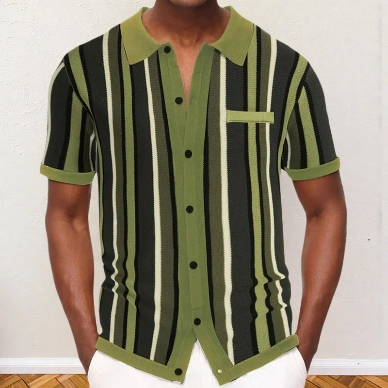 Uveng Uveng Men's Summer Cardigan Knitted T-Shirt Short-Sleeved Collared Casual Polo Shirt Men SY0110