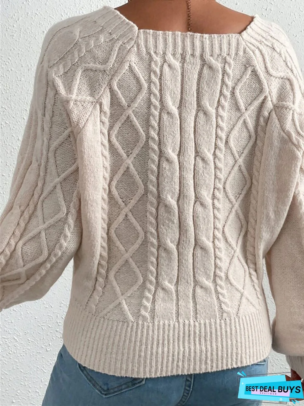 Solid Color Square Neck Fashion Loose Knit Sweater