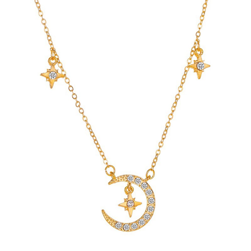 

Star Moon Rhinestone Necklace Women Pendant Clavicle Chain Elegant Jewelry, Silver, 501 Original