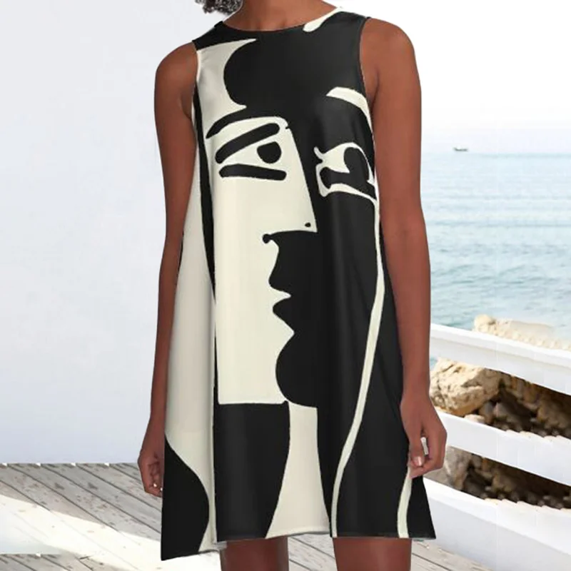 ⚡NEW SEASON⚡Casual Abstract Face Print Sleeveless Mini Dress