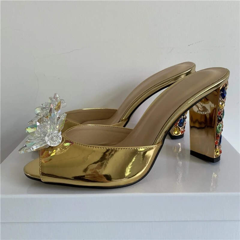 VCSHOES Diamond Flower Sandals For Girls Women Jeweled Rhinestone High Heel Slingbacks Mules Butterfly-Knot Shoes