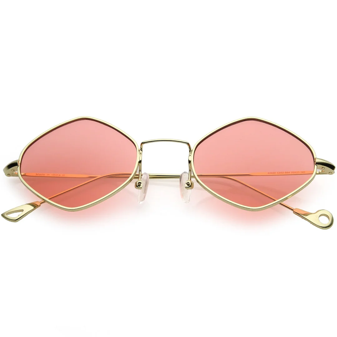 Premium Small Metal Diamond glasses Ultra Slim Arms Color Tinted Flat Lens 51mm