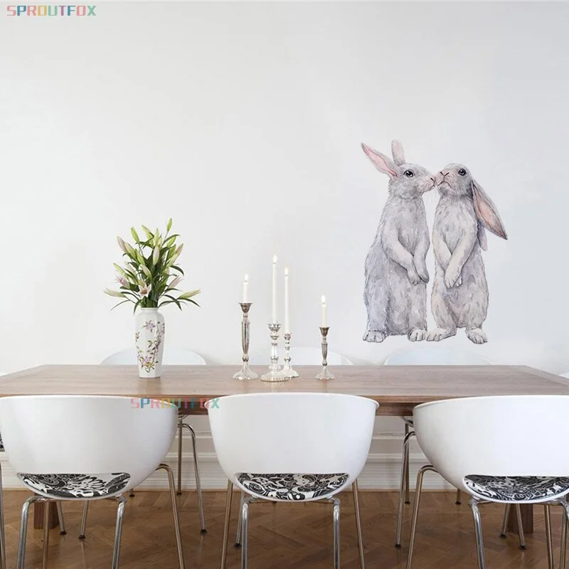 Kissing Rabbits Kitchen Refrigerator Stickers On The Wall Vinyl Decorative For Home Decor Living Room Bathroom Wallpaper