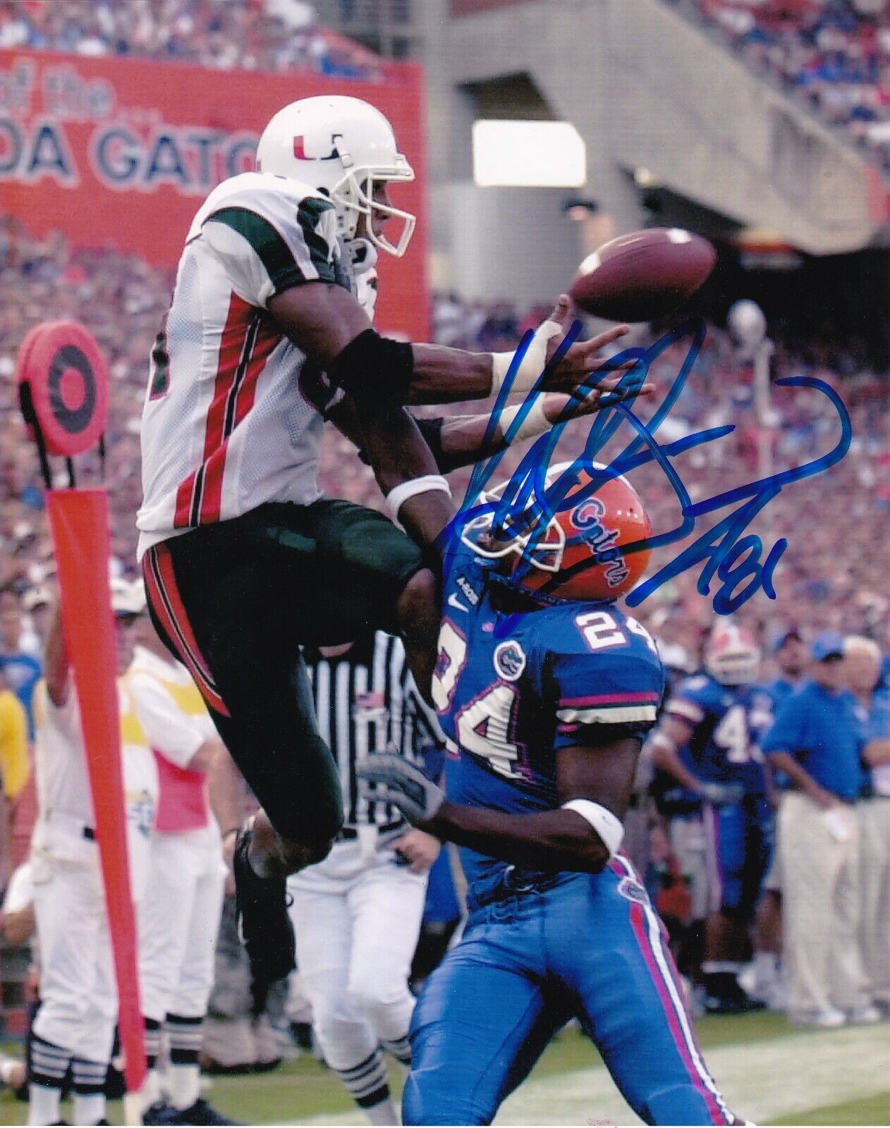 KELLEN WINSLOW JR MIAMI HURRICANES ACTION SIGNED 8x10