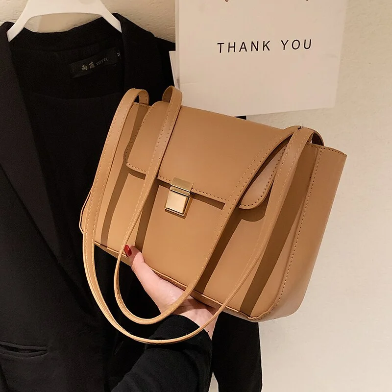 էѧӧܧ Small Simple Style PU Leather Underarm Bags for Women 2021 Winter Designer Lady Travel Shoulder Purses and Handbags