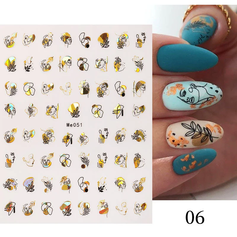 1 Pc White Gold Laser Leaves 3D Nail Stickers Leaf Cute Spring Sliders for Nails Flowers Adhesive Sticker Nail Art Design Decal-Nail Inspo