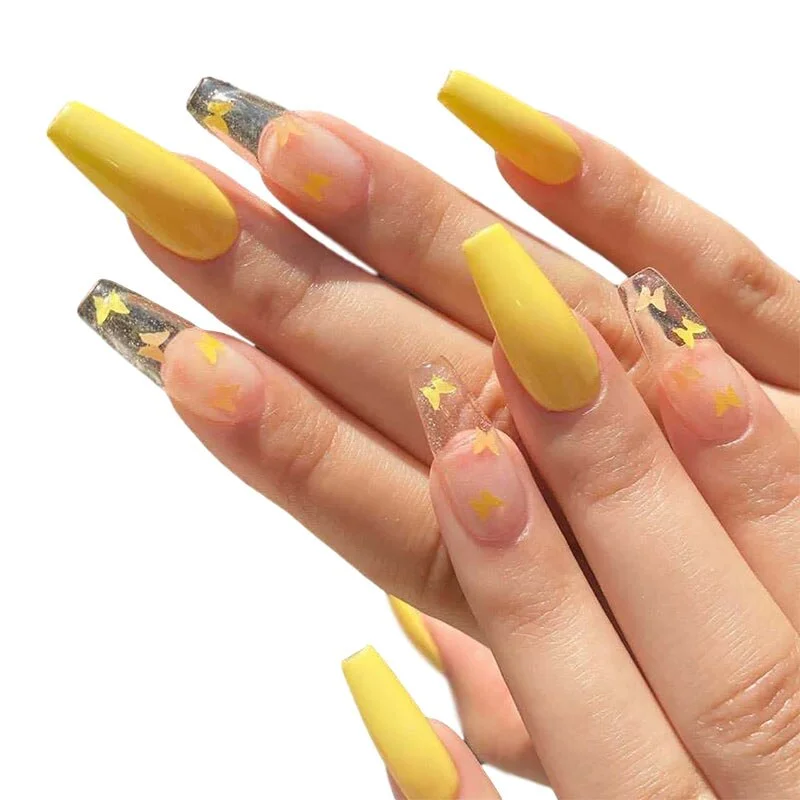 24pcs French False Nails Gradient Hit Color Fake Nail Press On Nail Manicure Nail Art Decoration Fullcover Tips With Glue-Nail Inspo