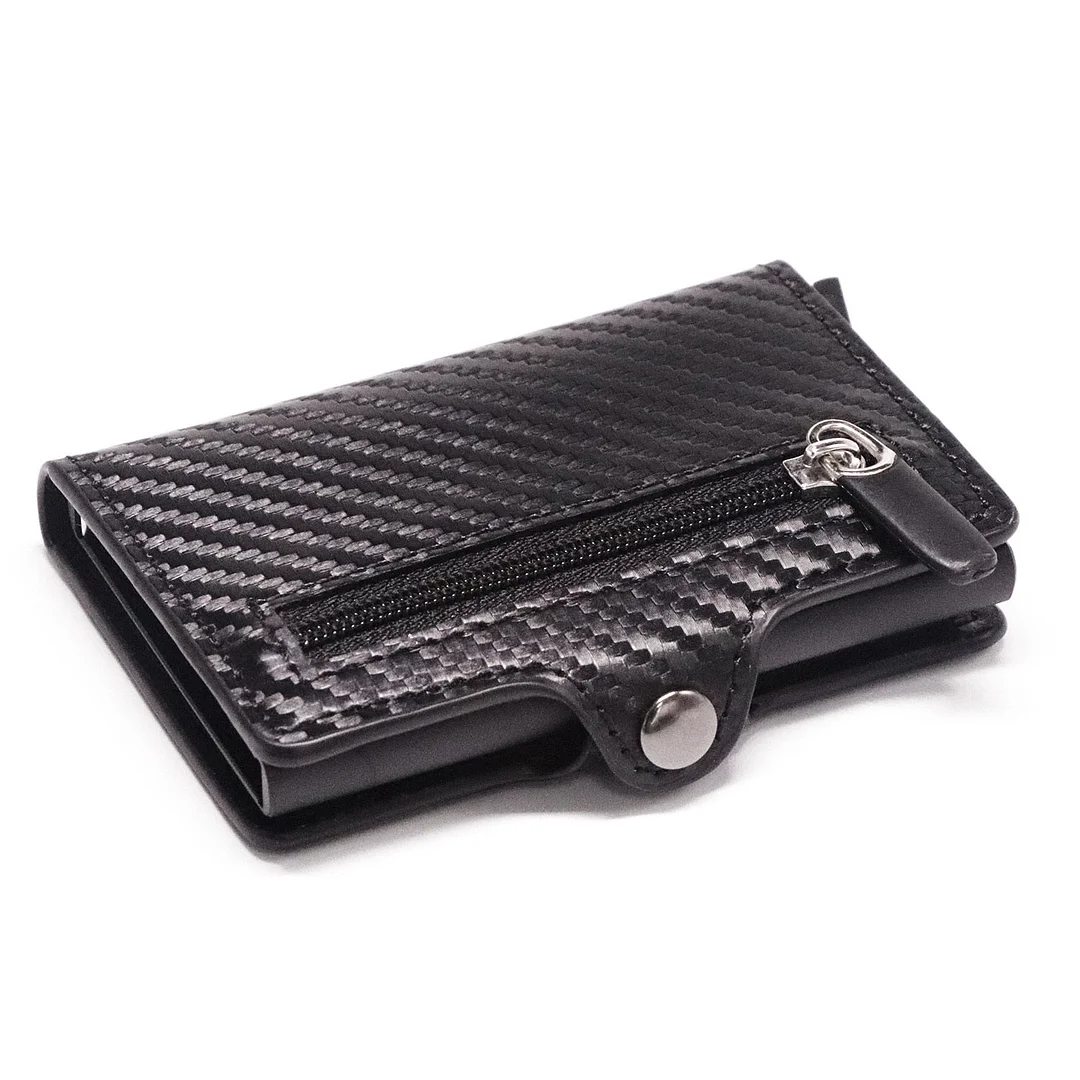 Anti-theft Carbon Fiber Credit Card Holder Men Slim Wallet Organizer Zipper Coin Pocket  RFID Cardholder with Money Clips