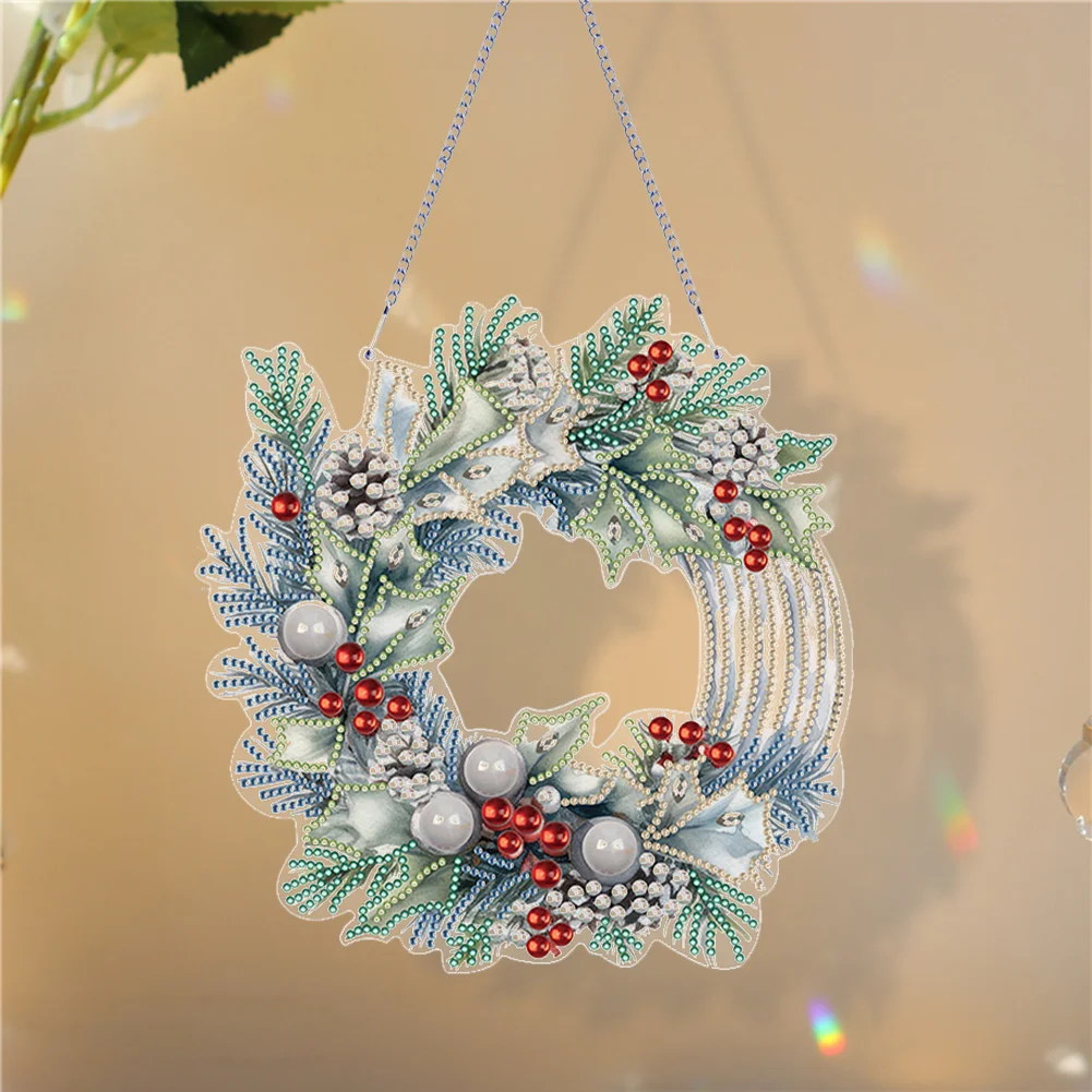 DIY Christmas Flower Wreath Acrylic Special Shaped Diamond Painting Wall Decor Wreath
