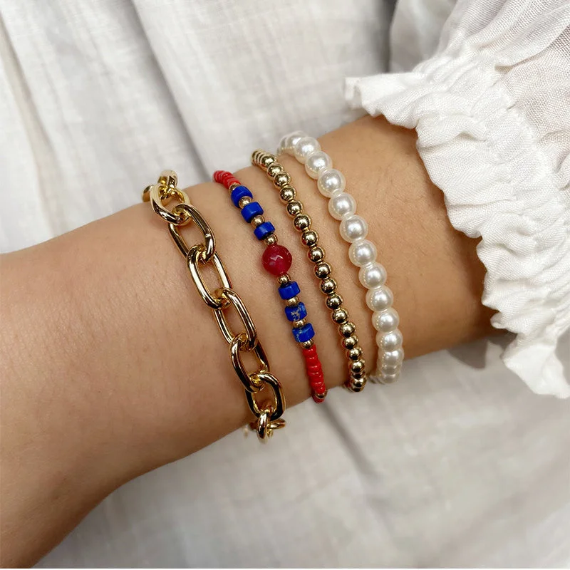 Women's Resort Style Multi-layer Crystal Agate Elastic Beaded Bracelet