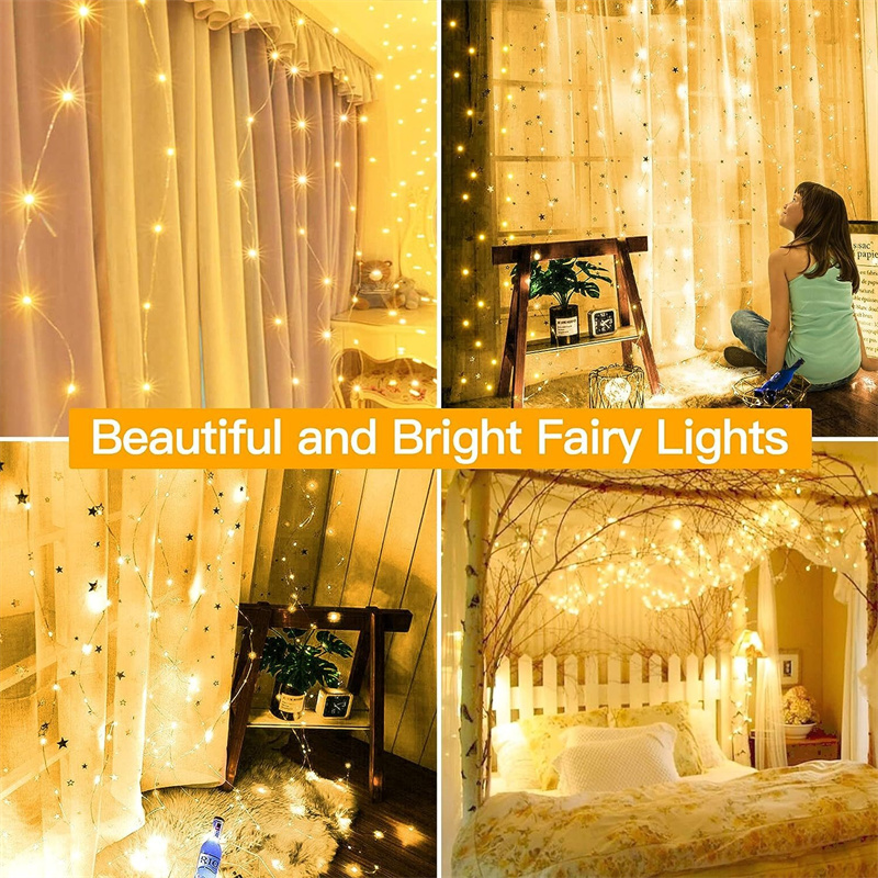 Tegooe USB Powered LED Curtain String Lights with Remote - 8 Modes