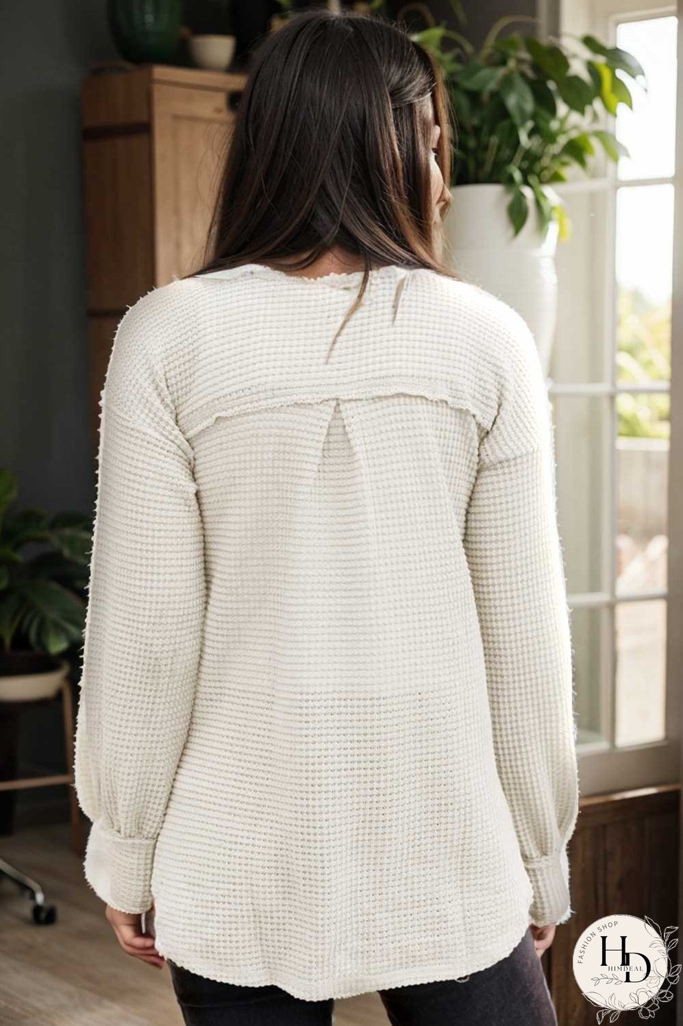 deep v neck long sleeve knitted sweater