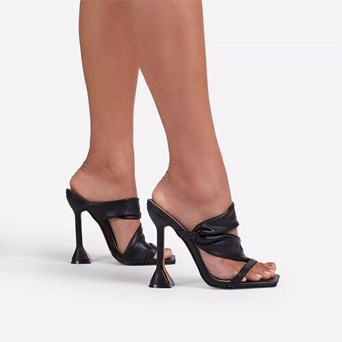 2021 Women's Mule Cup High Heels Casual Sandals Ladies Square Toe Summer Shoes Talon Femme Sexy Female Party Sliders Footwear