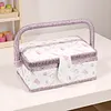 Wooden Sewing Kit Storage Box with Handle Sewing Kit Carrying Organizer with Removable Tray Large Capacity for Sew Mending Beginner Professional Gift