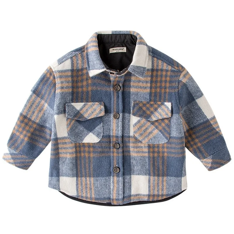 Fashion Baby Girl Boy Plaid Shirt Jacket Child Shirt Thick Wool Loose Outfit Winter Spring Autumn Baby Casual Clothes 1-8Y