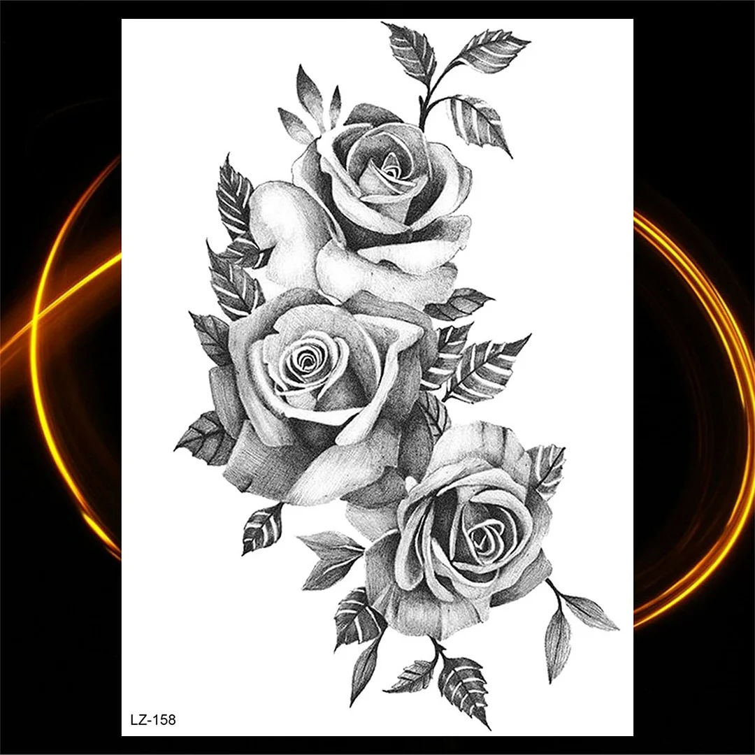 Sdrawing Black Rose Flower Compass Temporary Tattoos For Girl Men Skull Cross Butterfly Fake Tattoo Sexy Thigh Waterproof Tatoo
