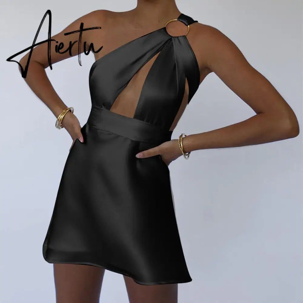 Aiertu  Sexy Hollow Out Bandage Women Dress White Asymmetrical High Waist Mini Dress Women Spring Skinny Fashion Streetwear Aiertu