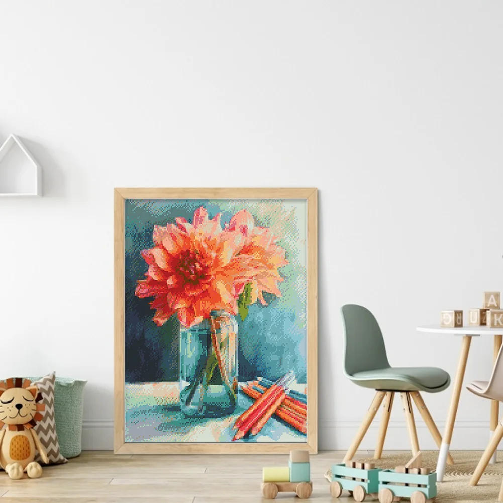 9CT Full Stamped Cross Stitch Bead Embroidery- Flower(Canvas|40*52CM)