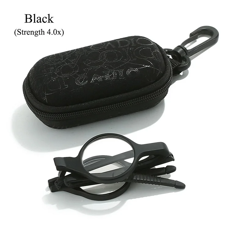 Round Lens Folding Reading Glasses with Zipper Glasses Case Small Hanging Pouch Presbyopic Eyeglasses Spring Hinge Readers