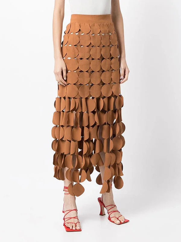 Modern Black High Waisted Hollow Polka-Dot Tasseled Skirt
