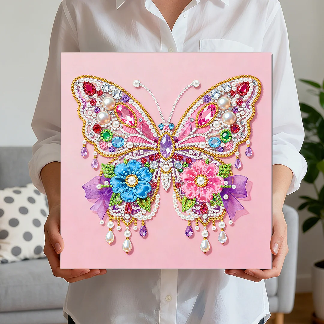 Flower Butterfly Art Diamond Painting Kit for Adults Home Decor 25x25cm With Frame