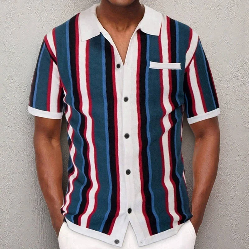 Uveng Uveng Men's Summer Cardigan Knitted T-Shirt Short-Sleeved Collared Casual Polo Shirt Men SY0110