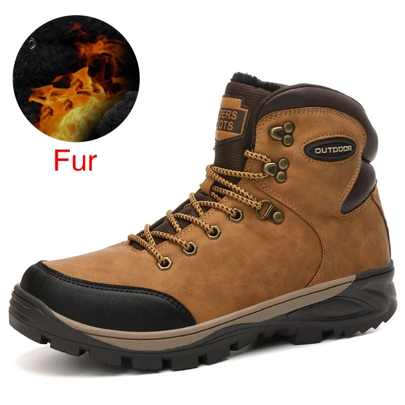 DEKABR Split Leather Men Waterproof Warm Boots Men Casual Shoes Fashion Ankle Boots For Men High Top Outdoor Winter Men Boots