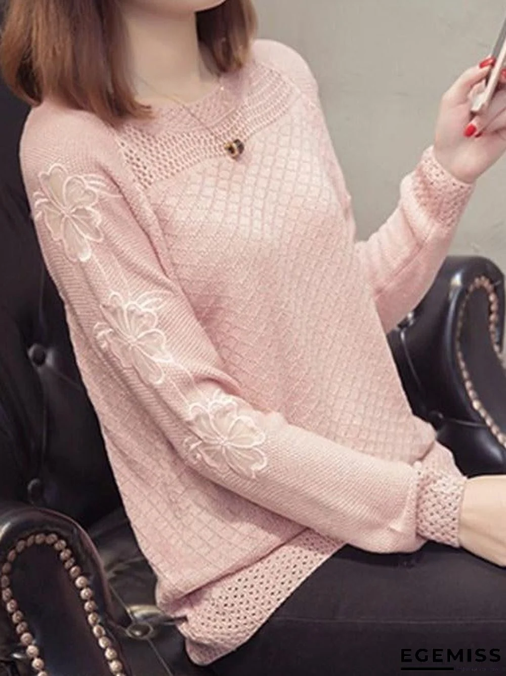 Round Neck Patchwork Elegant Plain Long Sleeve Knit Pullover | EGEMISS