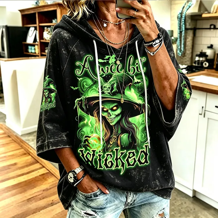 Women's Vintage Distressed Halloween Witch Letter Print Hoodie