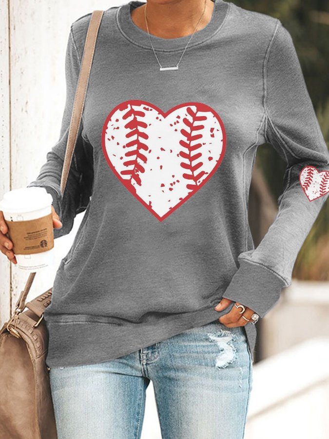 Baseball Heart Print Sweatshirt