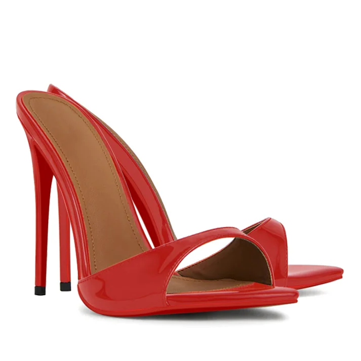 80mm Women's Sandals Pointed Toe Mules Heels Slip on Red Bottom Stilettos VOCOSI VOCOSI